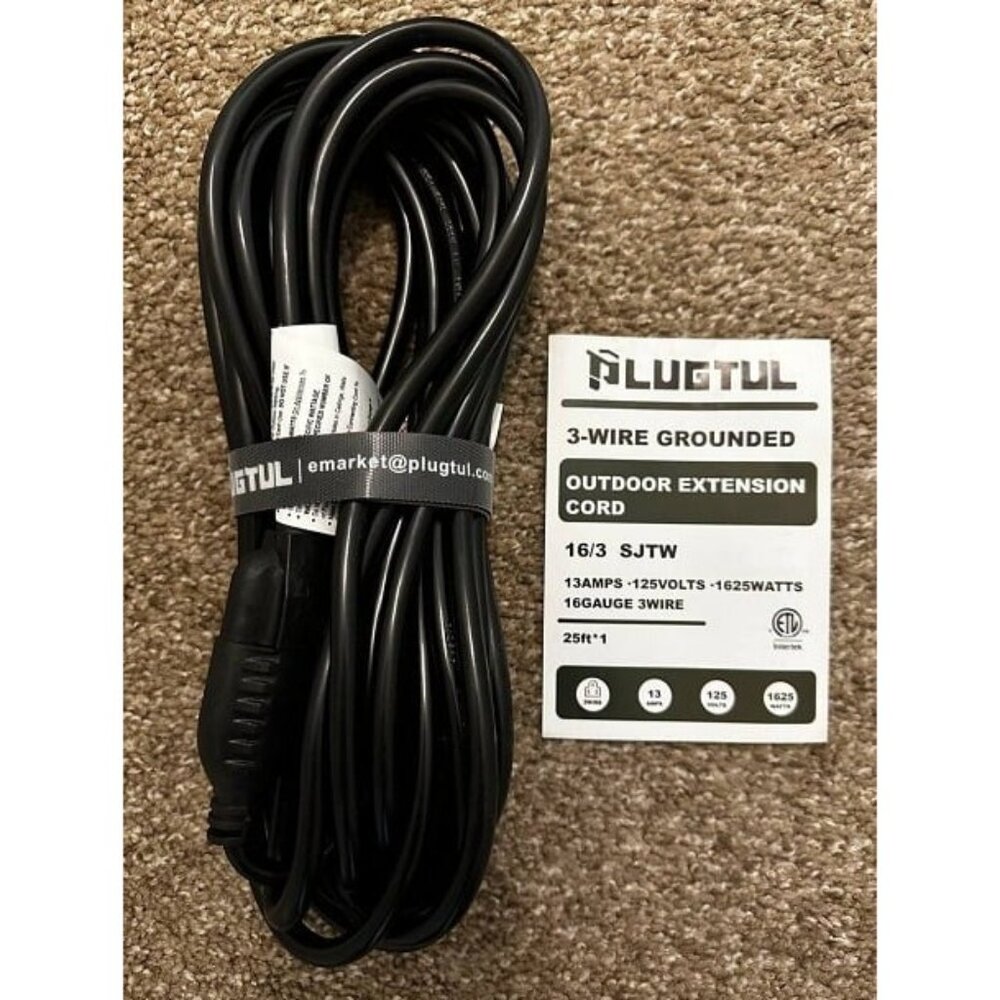 New Outdoor Extension Cord 25 FT Waterproof, 16/3 Gauge Black Heavy Duty